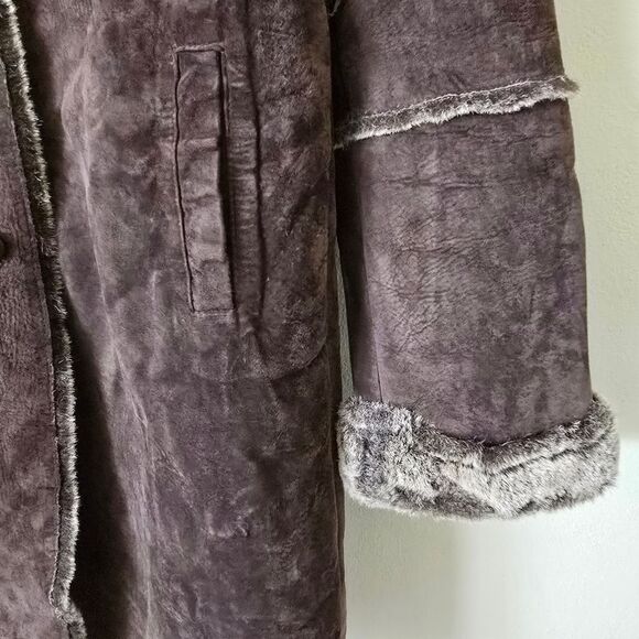 Express Leather Patchwork Faux Sherpa lined Penny Lane long coat Size‎ M Y2K Vtg - Picture 5 of 9